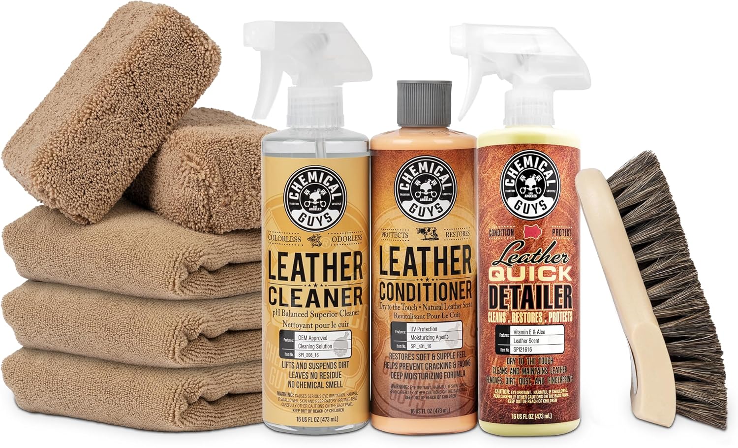 81CBrIWtmUL._AC_SL1500_.jpg Chemical Guys Leather Cleaner and Conditioner Detailing Kit - Leather Care Kit For Natural, Synthetic, Faux, Pleather, and More for Car Interiors, Apparel, Furniture, Boots & Accessories - 9 Items - Image 1