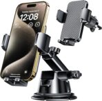 Qifutan Dash Mounted Holders Phone Holders for Your Car Phone Mount for Car Windshield Dashboard Air Vent Universal Desk Mounts Hands Free Automobile Cell Phone Holder Fit for iPhone Smartphone