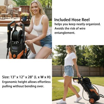 2026NEW Pressure Power Washer 4500PSI with 4 Quick Connect Nozzles, Inlet Hose & Filter, Foam Cannon for Cars/Fences/Driveways/Patios/Home Cleaning, Red - Image 6