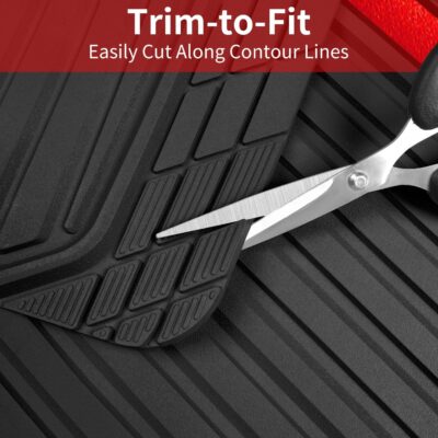 CAR PASS Heavy Duty Rubber Car Mats Metallic, Aluminum Film All Weather Floor Mats Waterproof Universal Trim to Fit Automotive SUV Sedan Van 4 Piece Anodized Deep Dish Two-Tone Sporty Black Red Chrome - Image 8