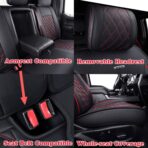 Aierxuan Full Set Car Seat Covers Custom Fit 2009-2026 Ford F150 Crew Cab, 2017-2026 F250 F350 F450 Super Duty Pick-up Truck, Automotive Vehicle Cushion Cover with Waterproof Leather (Black and Red) - Image 5