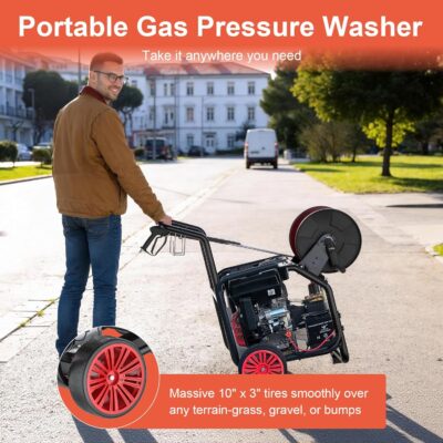 4400PSI Gas Pressure Washer with Hose Reel, One-Button Start 420cc 15HP 4-Cycle Engine, 4.0 GPM Heavy Duty Power Washer with 50FT 3/8" Hose, Spray Gun & Wand, 5 Quick Connect Nozzles - Image 6