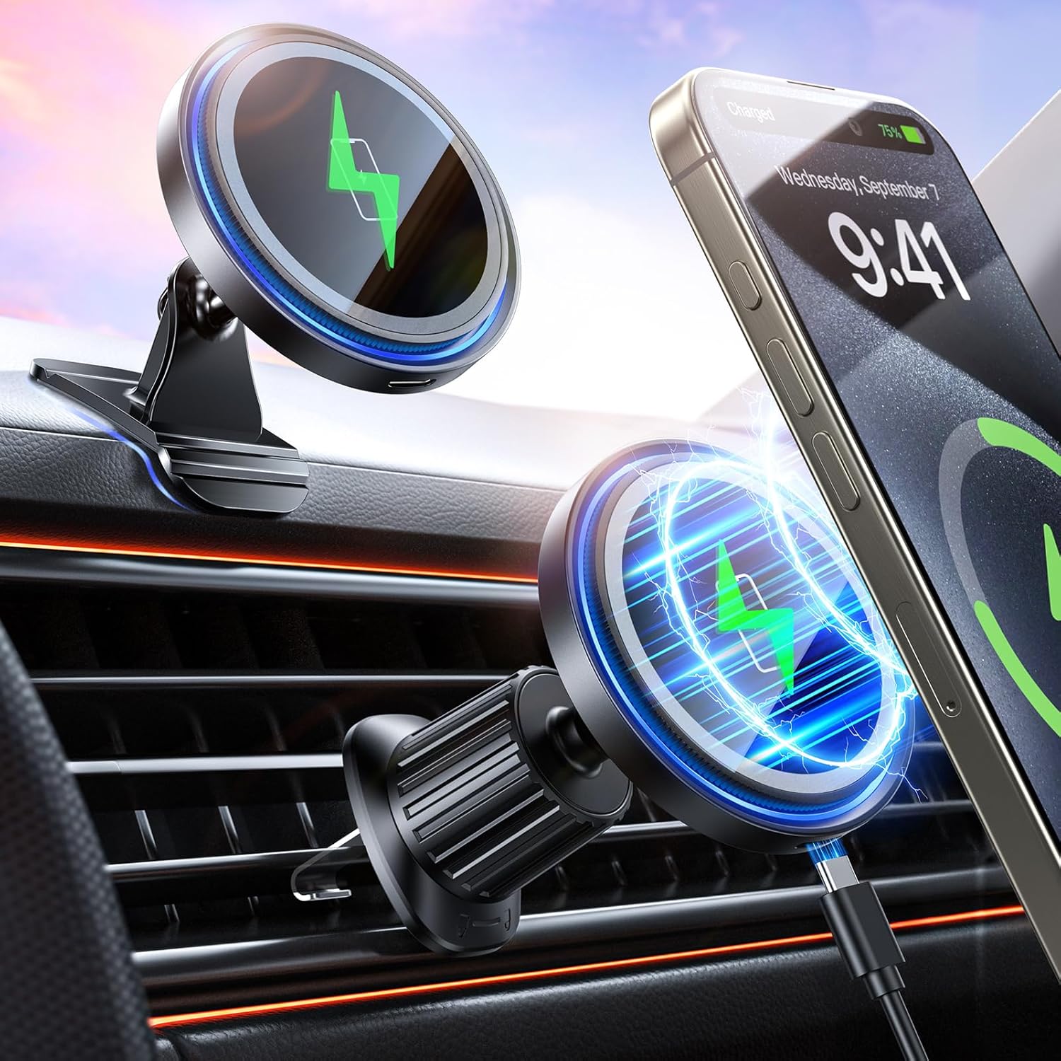 81CuhEo9uJL._AC_SL1500_.jpg Mag-Safe Car Mount Charger 15W Magnetic Wireless Car Charger for iPhone 17 Accessories Magnetic Phone Holder for Car 3 in 1 Mag Safe Car Mount for iPhone17Pro/16/15/14/13/12 Series Gifts for Men Women - Image 1