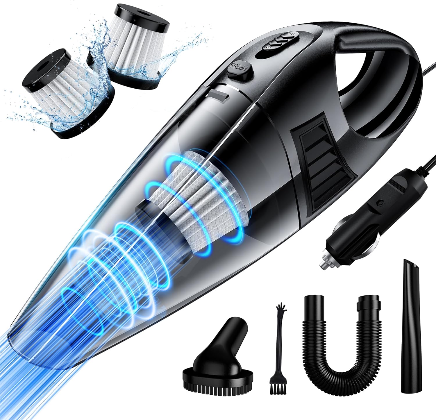 81D0DoW6WzL._AC_SL1500_.jpg Handheld Car Vacuum Cleaner with 8000PA Powerful Suction, Portable Car Vacuum Cleaner with 2 Filters, Mini Brush, Lightweight, 0.34L Capacity, Essential Accessories - Image 1
