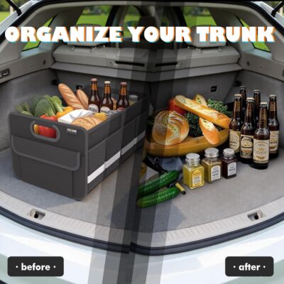 Homeve Trunk Organizer, Car Storage, Reinforced Handles, Collapsible Multi-Compartment Car Organizers, Foldable, Waterproof, 2 Compartments, Suitable for Car Accessories, SUV (Black, Standard) - Image 8