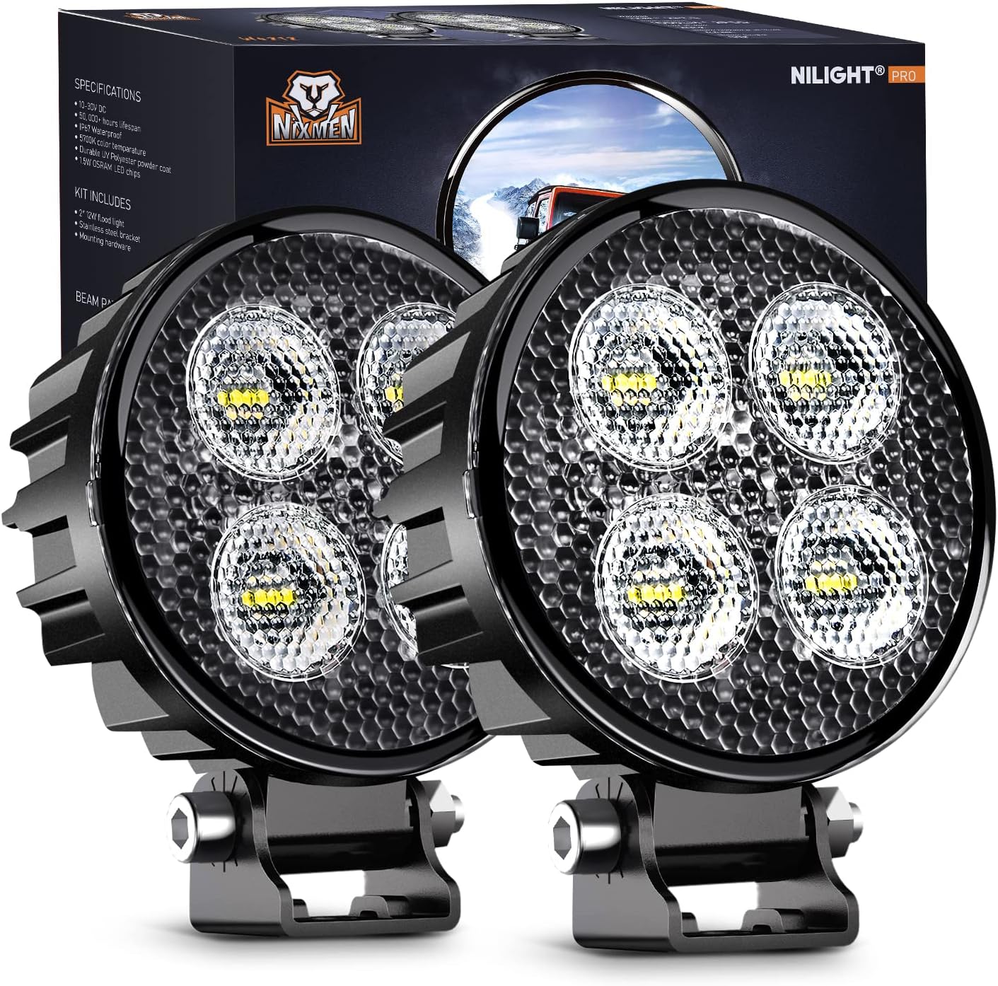 81D7kOTcUL._AC_SL1500_.jpg Nilight 2PCS 3Inch Led Pods Round 1500LM Built-in EMC Work Light 90° Flood Beam Angle for Offroad Lights Side Light Rear Back-Up Light for Tractor Truck Motorcycle Boat ATV UTV - Image 1