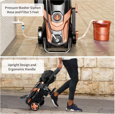 High Power Pressure Washer 4500PSI with 4 Quick Connect Nozzles,Inlet Hose & Filter, Foam Cannon for Cars/Fences/Driveways/Patios/Home,Red - Image 6