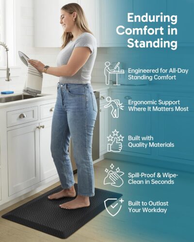 Ophanie Kitchen Mats for Floor, 3/4 inch Thick, 20x32 Anti Fatigue Cushioned Mat, Kitchen Rugs, Waterproof, Comfort Ergonomic Standing Mat for Office, Home, Sink, Black Non-Slip Ridged Bottom - Image 3