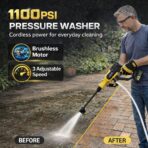 Battery Powered Power Washer - 2×4.0Ah Batteries,1100 PSI,Brushless Motor, Portable Cordless Pressure Washer with 6-in-1 Nozzle, 3 Power Level, Hand Held Pressure Washer for Cars Patio Driveway - Image 2