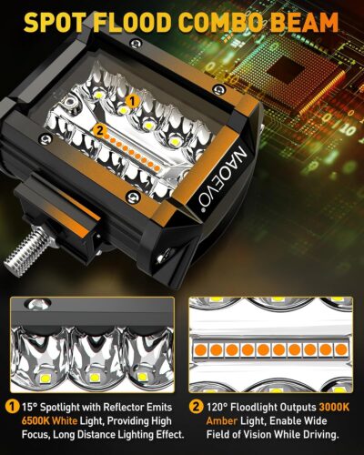 NAOEVO 4 Inch LED Pod Lights, White Amber LED Fog/Driving/Offroad Lights Strobe/Memory Mode and 2 Leads Wiring Harness, Cube Pods for Truck Boat ATV UTV, 2 Pcs (6 Modes) - Image 5