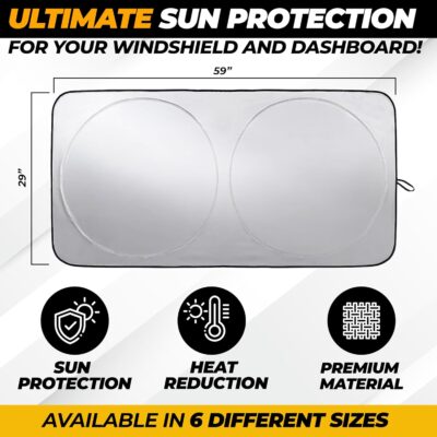 Car Shade Front Windshield, Small (59" x 29") - 240T Reflective Polyester Sunshade Blocks 99% UV Rays and Heat, Foldable with Storage Bag Fits Coupe, Hatchback, Small Sedan, Sports Model Cars - Image 3