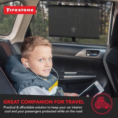 Firestone 2 Pack Retractable Automotive Sunshade Car Window Sunshades - Blocks 99% UV Rays, Lightweight & Compact Car Side Window Shade with Automatic Retract Button, Blocks Glare & Heat, Black - Image 7