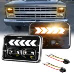 2PCS 4x6 LED Headlights for S10 1995 1996 1997 with High/Low Beam, White DRL Arrow Sequential Amber Turn signals Rectangular DOT 4x6 LED Headlights