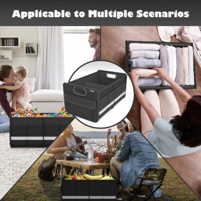 Homeve Trunk Organizer, Car Storage, Reinforced Handles, Collapsible Multi-Compartment Car Organizers, Foldable, Waterproof, 2 Compartments, Suitable for Car Accessories, SUV (Black, Standard) - Image 4