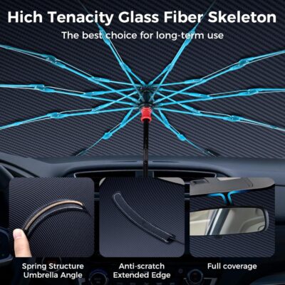 Upgraded Windshield Sun Shade Umbrella – Thickened Silver Titanium Coating, UV Protection for Car Front Window, Block Sun Rays & Keep Interior Cool, Reinforced Spring Edge, Universal Fit, 56"L x 31"W - Image 5