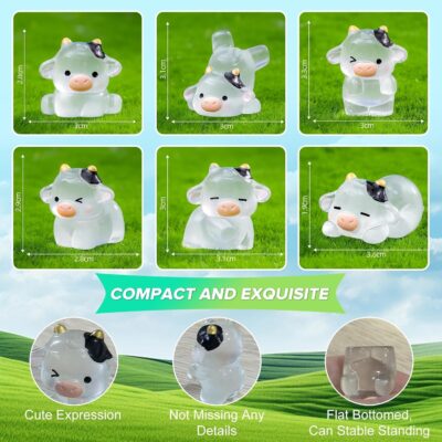 6Pcs Cute Luminous Cow Car Dashboard Decor Set- Cars Rearview Mirror/Dashboard/Touchscreen Top Funny Adorable Auto Rear View Mini Cows Ornament (Clear White) - Image 3