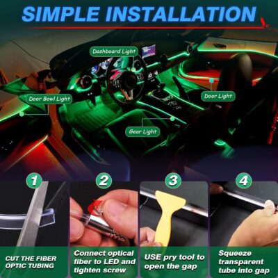 MICTUNING Car LED Interior Strip Light, 8 in 1 RGB Multicolor with 400 inches Fiber Optic Ambient Lighting Kits with Remote and APP Control, Car USB LED Strip Lights with Music Sync Mode - Image 6