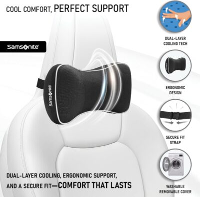 Samsonite Car Neck Pillow, Soft Memory Foam Headrest Pillow for Driving, Ergonomic Car Seat Headrest Cushion with Adjustable Strap, Breathable & Removable Cover, Neck Pain Relief, Black - Image 5