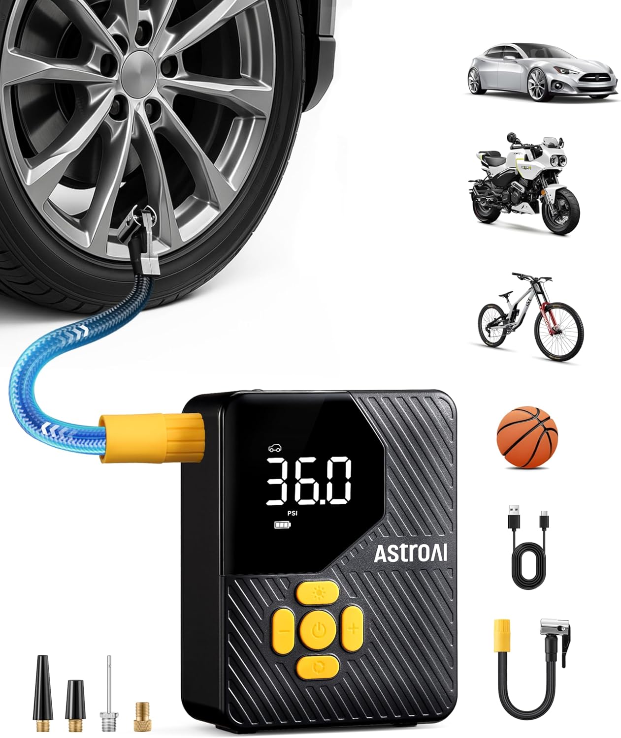 81E7Gk12T0L._AC_SL1500_.jpg AstroAI L7 Mini Tire Inflator Portable Air Compressor,150 PSI Portable Tire Inflator for Car,Mini Bike Pump,Tire Inflator for Cars,Motorcycle,Bike,Ball with Tire Pressure Gauge&LED Lights - Image 1