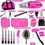ThinkLearn Car Cleaning Kit, Car Vacuum Detailing Kit Interior with High Power Handheld Vacuum, Including 7Pcs Detailing Brush Set, Windshield Cleaner, Pink Car Accessories for Women - Image 7