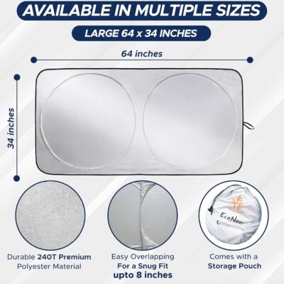 EcoNour Car Front Windshield Sun Shade for Car | SUV Accessories for Maximum Sun and Heat Protection | UV-Blocking Windshield Dash Cover & Sun Visor for Cooler Interior | Large (64 x 34 Inches) - Image 7
