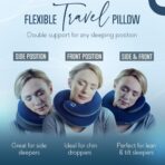 BCOZZY Travel Neck Pillow for Airplane – Patented Double Support for Head, Neck, and Chin. Best for Long Flights, Plane Sleeping, and Car Rides. Adjustable Size. Fully Washable. Carry Bag. Large, Gray - Image 2