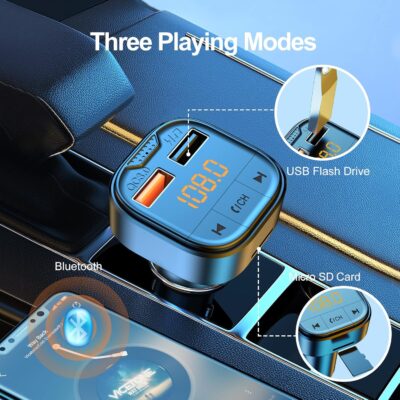 Bluetooth Adapter for Car，Bluetooth FM Transmitter for Car,MP3 Player QC3.0 Quick Charge for All Smartphones Audio Players，Supports TF/SD Card and USB - Image 6