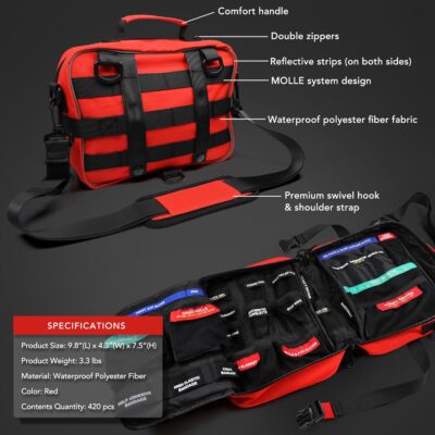 430 Piece First Aid Kit, Well-Organized Premium Waterproof Compact Trauma Medical Kits for Any Emergencies, Ideal for Home, Office, Car, Travel, Outdoor, Camping, Hiking, Boating (Red) - Image 7