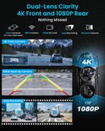 IK9 9" Wireless CarPlay & Android Auto Screen, Portable Car Stereo with 4K Dash Cam & 1080p Rear Camera, CarPlay with Backup Camera, Touch Screen GPS Display, Mirror Link, Apple Car Play Screen - Image 4