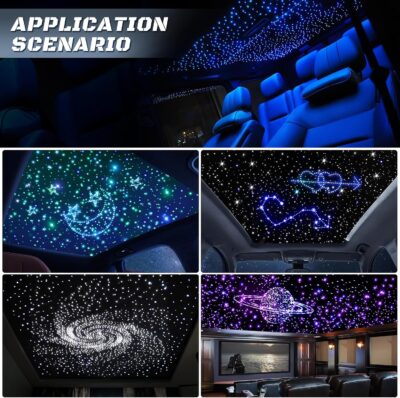 Split 4 Colors 12W Car Starlight Headliner Slim Kit 860pcs*0.02in*9.8ft with APP&RF Remote,RGBW Fiber Optic Starlight Kit,4 Port Engine Sound Activated Star Lights for Ceiling Car Roof/Home Decor - Image 7