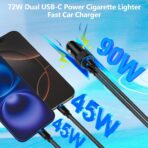 [Apple MFi Certified] iPhone 17 Car Charger, Linocell 90W USB C Car Charger Dual PD Power Cigarette Lighter Adapter with 2Pack Type C Braided Cable for iPhone 17/17 Pro Max/16/15/Galaxy S26/S25/Pixel - Image 5