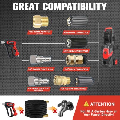 Pressure Washer Foam Cannon Gun & Sprayer Kit, Car Wash Kit, 5 Adjustable Nozzles, 1/4" Quick Connect, Fits for 1000-4000 PSI, Includes Foam Sprayer & Accessories - Image 8