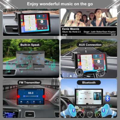 Carplay Screen for Car,7" HD IPS Wireless Portable Car Stereo for Apple Carplay &Android Auto,Car Audio Receivers Touch Screen Car Play with GPS Navigation,BT,Mirror Link,FM,Voice Control-Black - Image 4