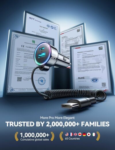 USB C 90W Car Charger for iPhone 17/16 Pro Max, PD & QC3.0 w/5 ft 45W Type Coiled Cable, Fast Car Phone Charger Adapter for iPhone 17Air/15 Pro, Samsung Galaxy S25/S24/S23, Pixel 10/LG/Android, iPad - Image 7