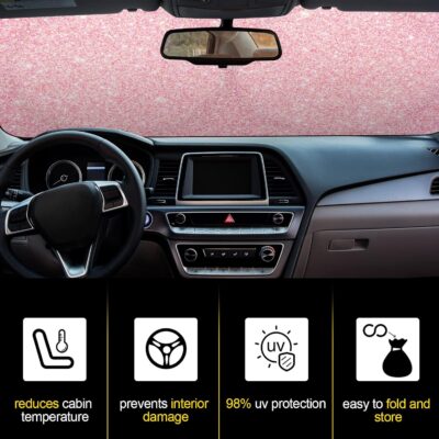 Windshield Sun Shade Foldable Car Front Window Covers for Car Accessories Sun Heat UV Rays Visor Protector Protection for Universal Cars SUV Truck(Pink Sequins) - Image 4