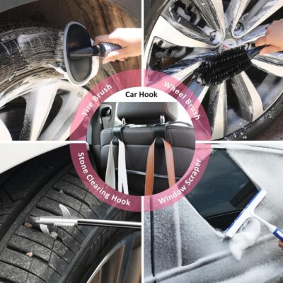 AUTODECO 39Pcs Car Cleaning Wash Kit Interior Detailing Cleaner Kit with High Power Handheld Vacuum, Brush Set, Windshield Tool, Duster, Towels, Tire Brush, Complete Car Care Tools, Pink - Image 6