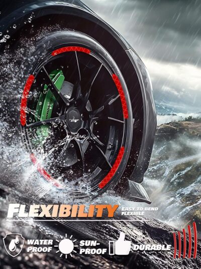 20PCS Car Wheel Reflective Decorative Strip,Night Safety Warning Stickers,Cars,Motorcycles,Bicycles are Applicable, Colorful and Diverse, a Street The Most Beautiful Car (Red) - Image 2