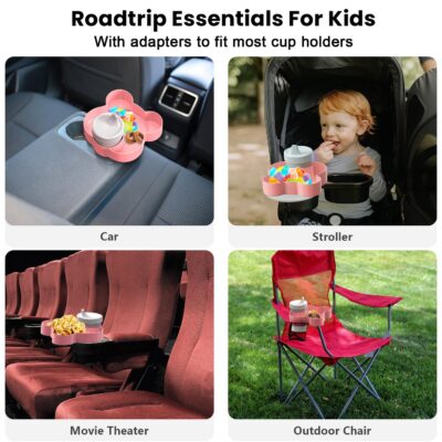 Car Seat Tray - Convert Cup Holder to a Tray for Snacks, Toys, 360 Rotatable for Kids Travel, Anywhere with Cup Holder (Pink) - Image 5