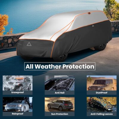 Favoto Hail Protection Car Cover - Waterproof SUV Car Cover Padded Anti-Hail Snow Rain Protector for Automobiles Outdoor Heavy Duty with Reflective Stripes Full Exterior Cover Fits SUV up to 198" - Image 9