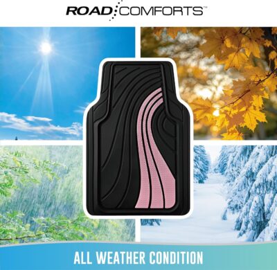 Road Comforts Car Floor Mats Full Set – Front & Rear Car Floor Mats with Aluminum Design, Anti-Slip Backing, All-Weather Protection, Trim-to-Fit Car Mats for Most Sedans, SUVs & Vans - Pink - Image 4
