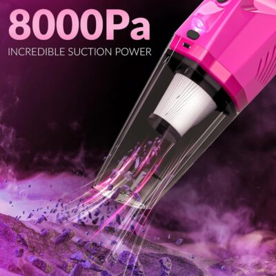 ThinkLearn Car Cleaning Kit, Car Vacuum Detailing Kit Interior with High Power Handheld Vacuum, Including 7Pcs Detailing Brush Set, Windshield Cleaner, Pink Car Accessories for Women - Image 2