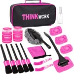 THINKWORK Pink Car Duster Interior Kit, Perfect Car Detailing Brush Kit for Cleaning Windows,Windshield,Dashboard and Air Vents Suitable for All Cars