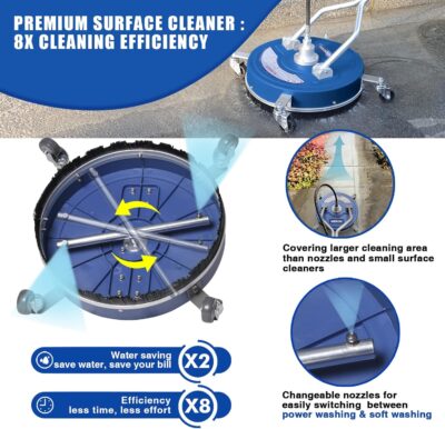 MEKOH Pressure Washer Surface Cleaner 20'', 4500PSI Power Washer Surface Cleaner Attachment with Wheels, Pressure Washer Accessory for Driveway Sidewalk Curb Deck Patio Cleaning, 3/8'' Quick-Connect - Image 3