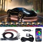Underglow LED Lights for Cars - 6PCS RGB Neon Light Kit with 360 LEDs, Bluetooth APP Control, 8 Colors/Music Sync, Waterproof PVC Strips for Cars, Trucks, SUVs