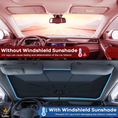 EcoNour Car Umbrella Windshield Sun Shade | Foldable UV Blocker Sun Shade | Polarized Car Sun Visor for SUV, Sedan, Truck | Umbrella Sun Shade Cover for Front Baby Window Shades - Image 2