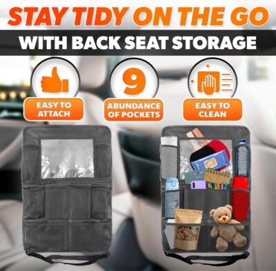 2 Pcs Backseat Car Organizer - Universal 23.4x16" Back Seat Car Organizer with 9 Large Pockets & Clear Tablet Holder, Made of Reliable Polyester with Long and Strong Straps - Easy to Attach & Clean - Image 4