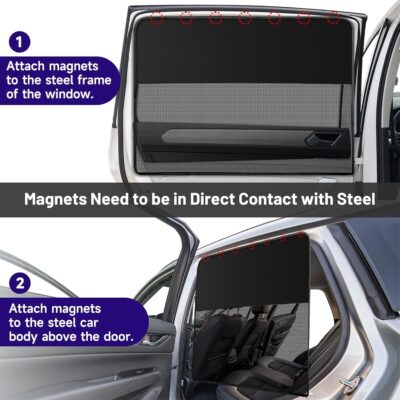 2 Pack Car Window Shades, Magnetic Car Sun Shade Half-Blackout and Half-Mesh for Side Window, Back Window Screen Cover for Sun/UV Protection - Image 3