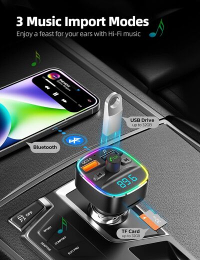 Nulaxy Bluetooth FM Transmitter, Bluetooth Car Adapter with Dual USB Charger Wireless Radio Car Kit MP3 Player Support TF Card & USB Disk, Hands-Free Calling, 7 Colors Led Backlit Light, Black - Image 4