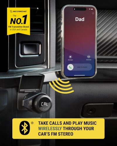 Scosche BTFM9 FM Bluetooth Transmitter Car, Dual 12W USB-C and USB-A Charging Ports, Fast Type C Car Charger, Wireless Radio Bluetooth Adapter, Hands-Free Kit for Calls, Siri and Google Assistant - Image 2