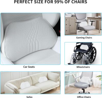 Lumbar Support Pillow for Car Seat, Office Chair Nappa Leather Memory Foam Lower Back Cushion for Back Pain Relief Improve Posture, Ergonomic Back Rest for Gaming Chair, White, 1PC - Image 5